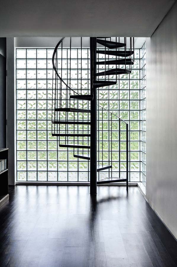 Kodama House: Wall of Glass Blocks and Spiral Staircase