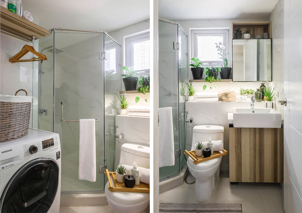 condoliving cozy urban jungle primea design toilet and bath with laundry machine