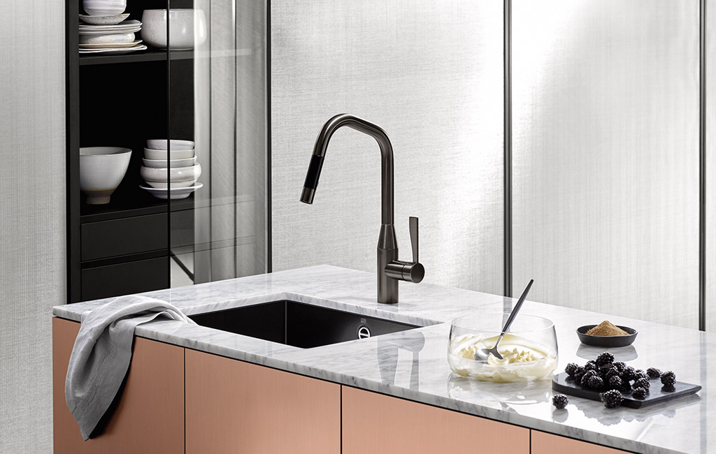 The Dornbracht SYNC faucet is dynamic in form and function.