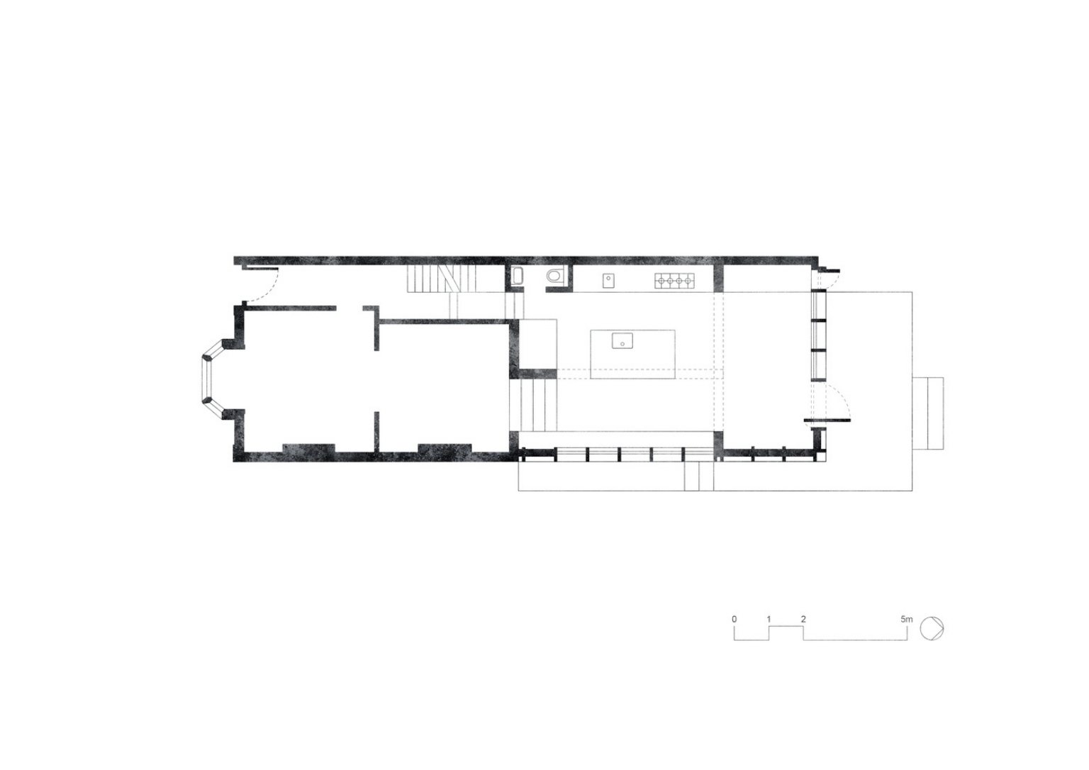 floor plan of living, dining, and kitchen areas