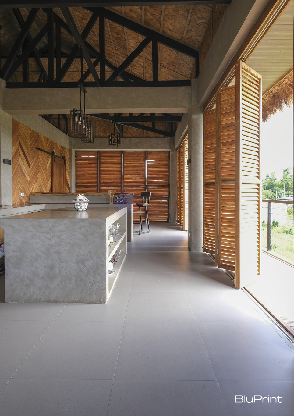 Contemporary bahay kubo or nipa hut interior shot - kitchen