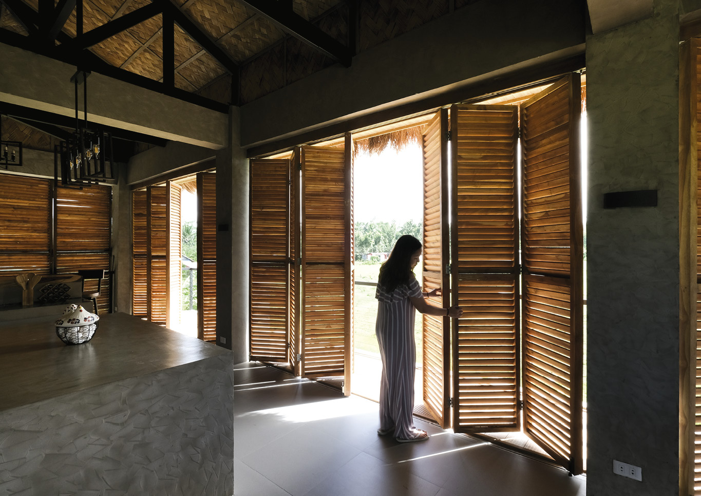 Contemporary nipa hut interior shot - windows