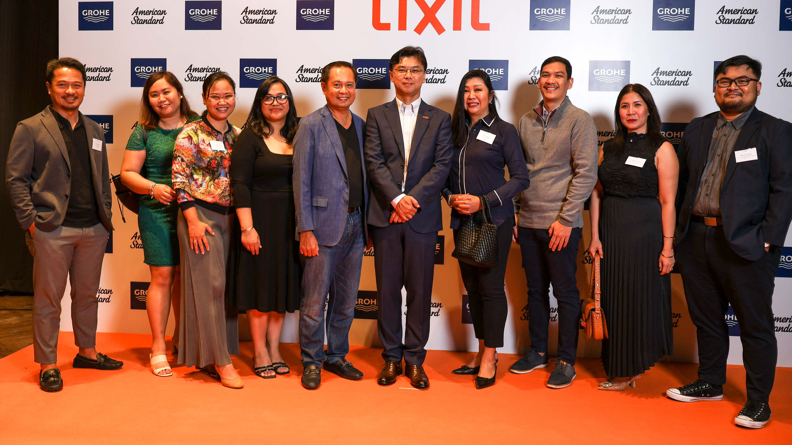 IPA Winners and LIXIL team from the Philippines arrived at the Welcome Cocktail Reception
From left to right: Hermie Limbo, Leader, Philippines, LWT APAC; Anna Kristina Cura, Leader, Specifications Philippines, LWT APAC; Liezl Niegas, Area Head Manager, Alveo Land; Melodee Ann Gonzales, Deputy Head Innovative Design Group, Alveo Land; Arch. Leo Parinas, Founding Principal, CEO & Director of Design, LPPA Design Group; Satoshi Konagai, Leader, LWT APAC; Cathy Saldana, CEO, PDP Architects; Ron Morell Magsankay, project Development Manager, Alveo Land; Heide Lopez, Leader, Project Sales, Grohe & INAX Philippines, LWT APAC; Mikhail Serafica, E-commerce & Digital Leader, LWT APAC
