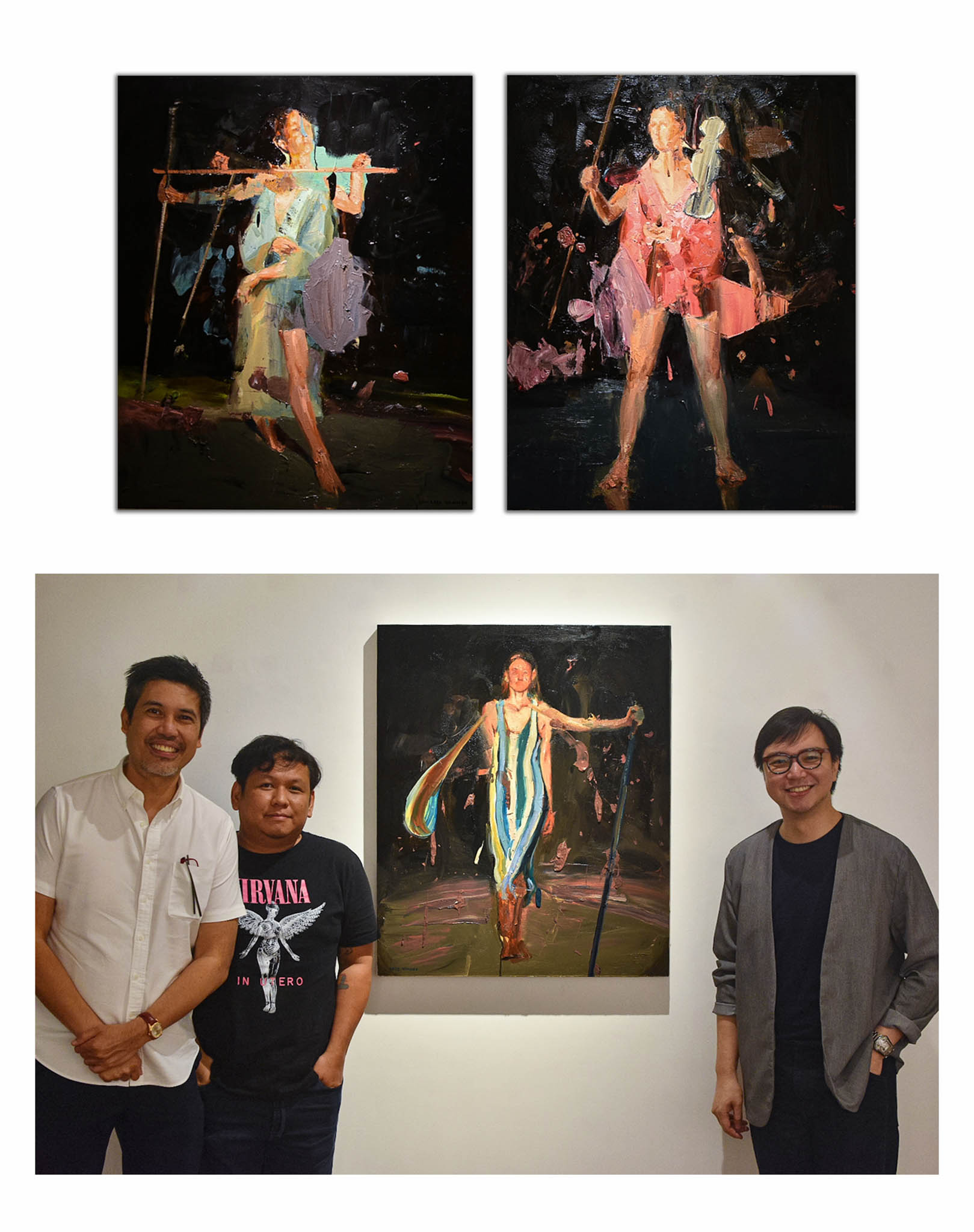 White Walls Gallery's German Camigla and Paolo Guiao with Winner Jumalon and his dystopian series titled "All Orders of Being I, II, III"