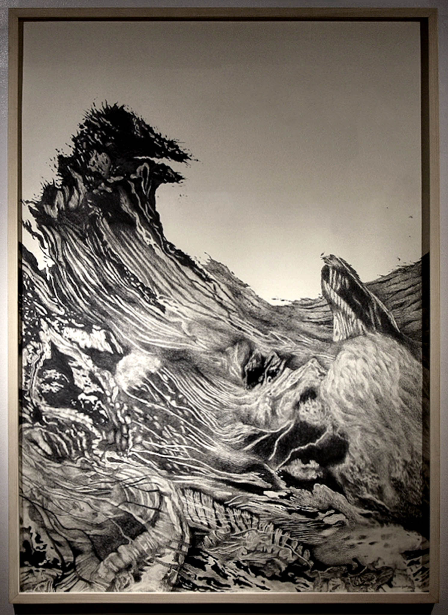 Sarah de Veyra Buyco's graphite on paper work titled Over the Waves is the artist's homage to the wave by Rembrandt Turner and Hokusai.