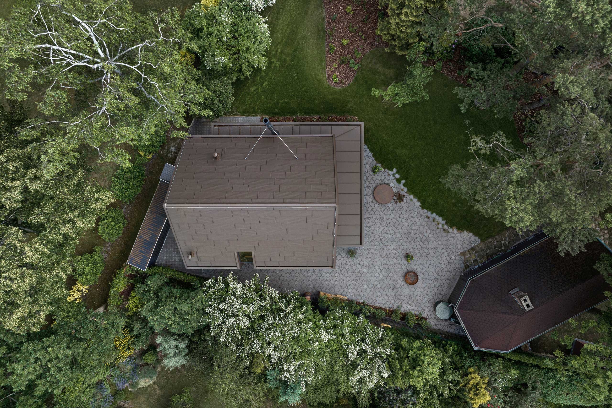 aerial view of the cabin in nature