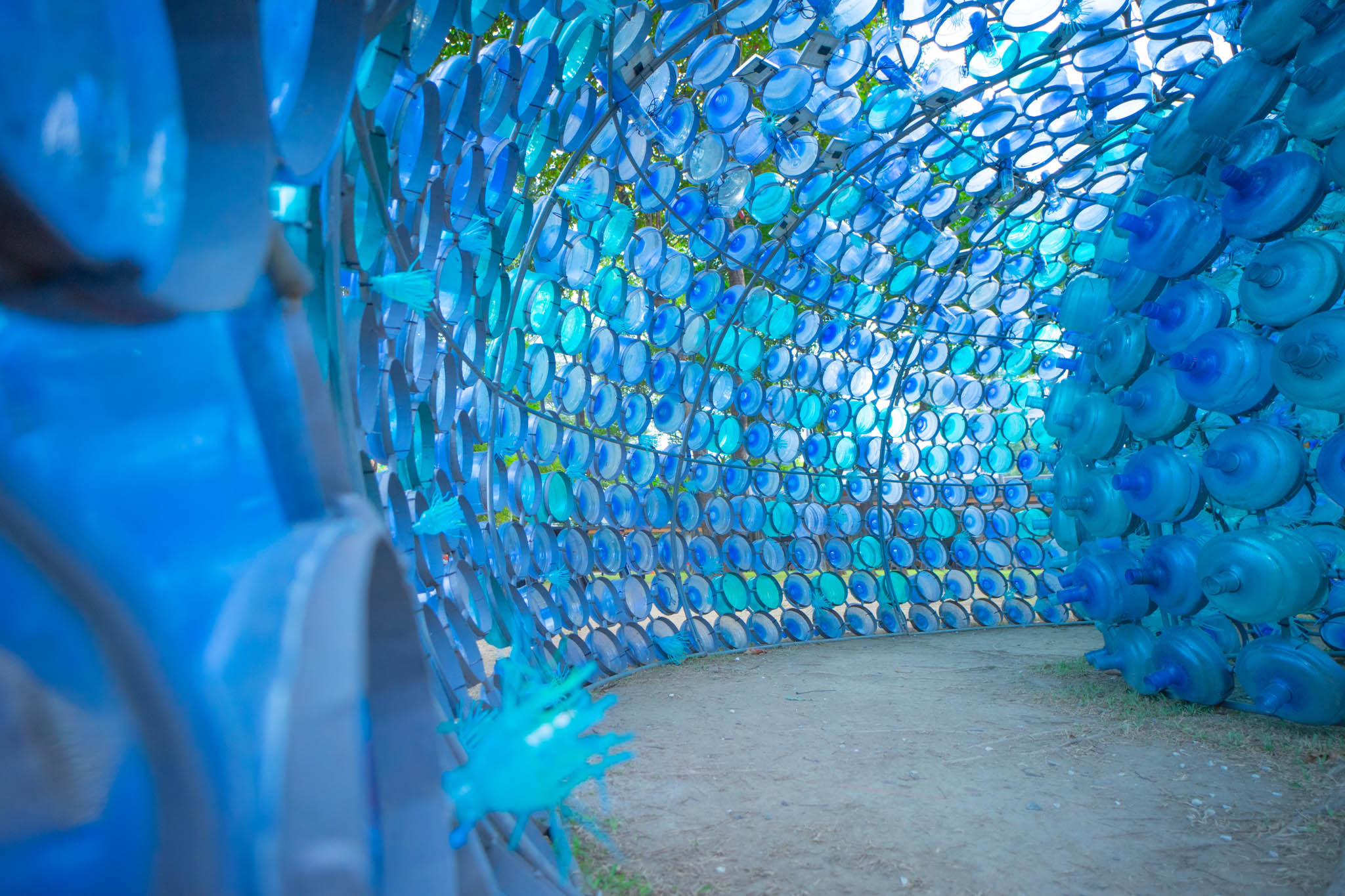 The inside of Elemental, an art installation of recycled materials by Leeroy New