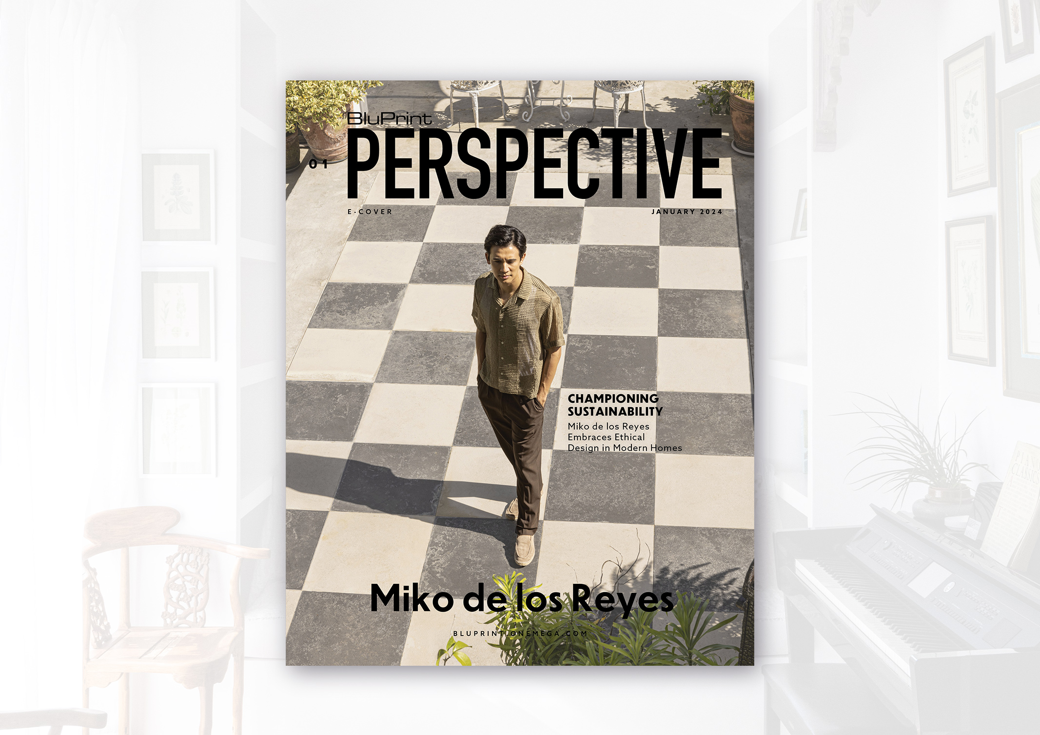portrait of Architect Miko delos Reyes in his checkered veranda.