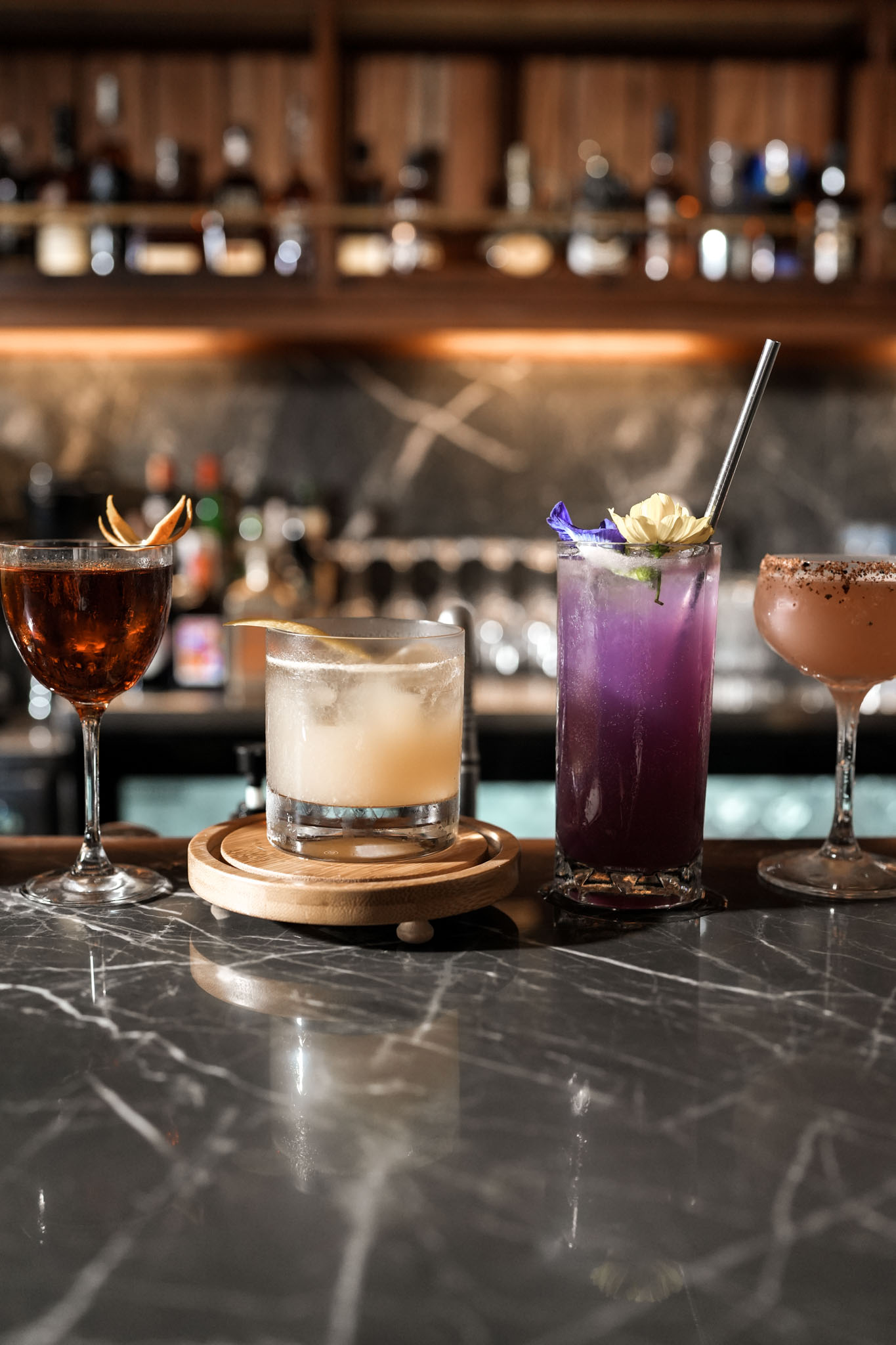 four kinds of cocktails served at the bar.