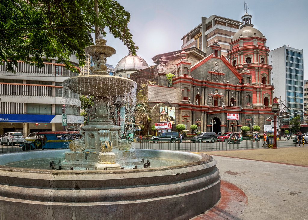 the fountain in Plaza St. Lorenzo Ruiz across from Binondo Church, in Binondo Chinatown.