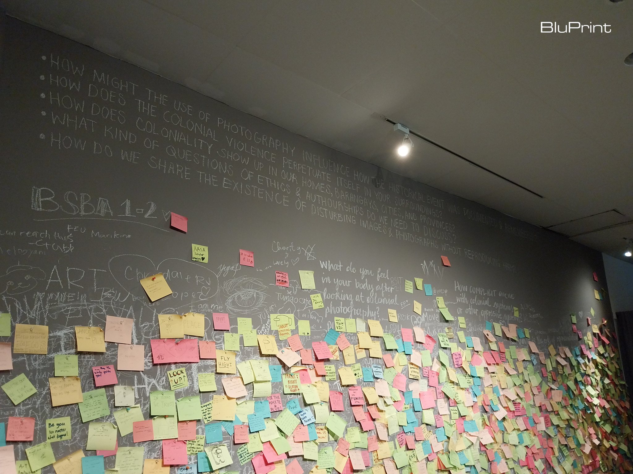 Wall full of Post-Its in the "Snare for Birds" exhibit at the Ateneo Art Gallery. Photo by Patricia F. Yap.
