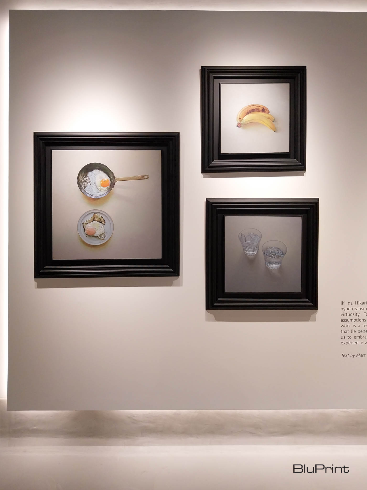 Three painting for Hideo Tanaka's "Iki na Hikari" at Galerie Stephanie x Cartellino. Photo by Elle Yap.