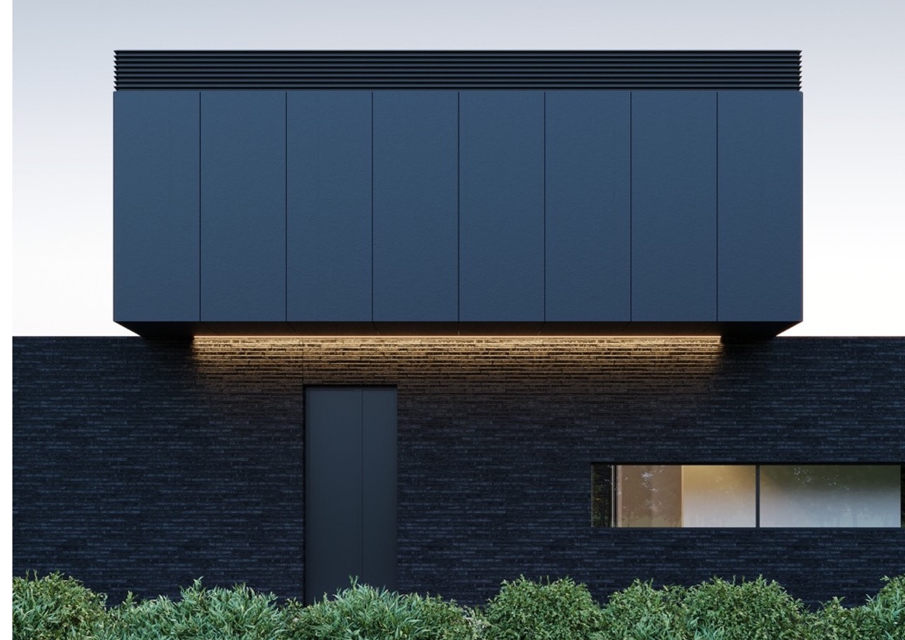 Facade of minimalist house.