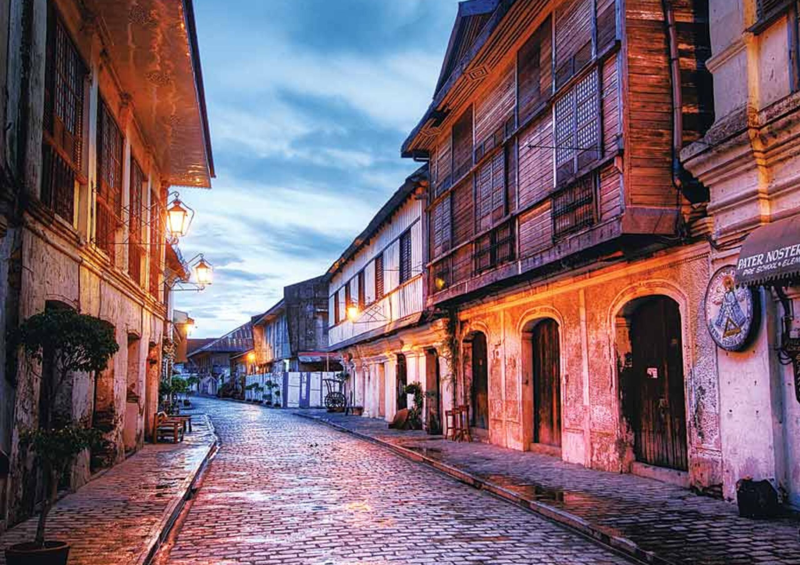 A street lined with heritage buildings in one of the historical places in the Philippines.