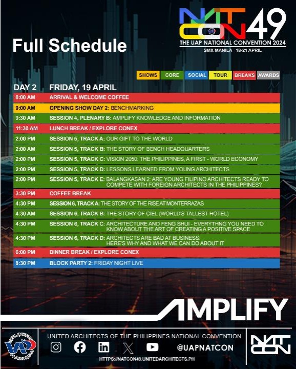 Schedule of Day 2 for the United Architects of the Philippines' (UAP) National Convention.