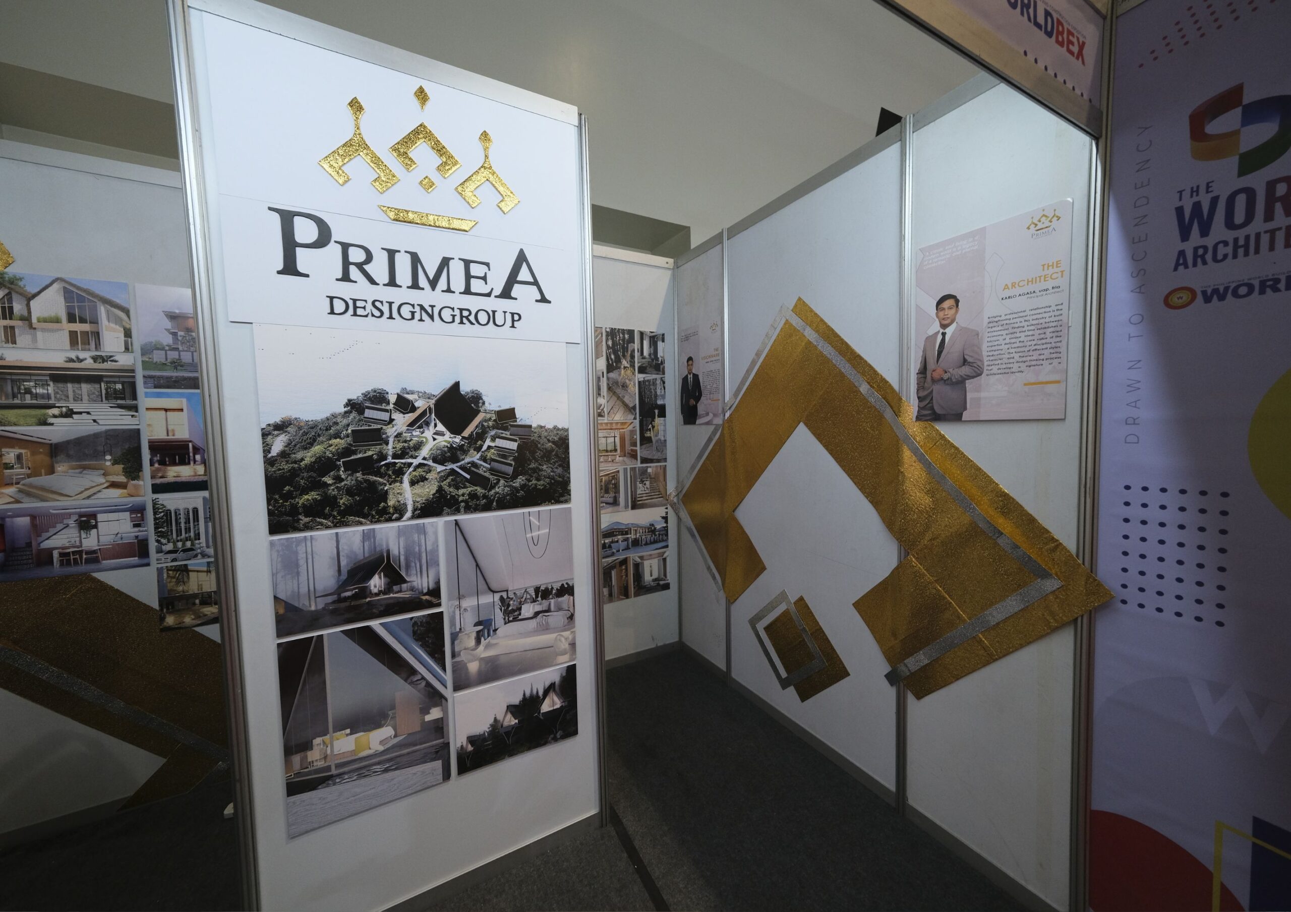 Booths of architecture firms at WorldBex 2024.