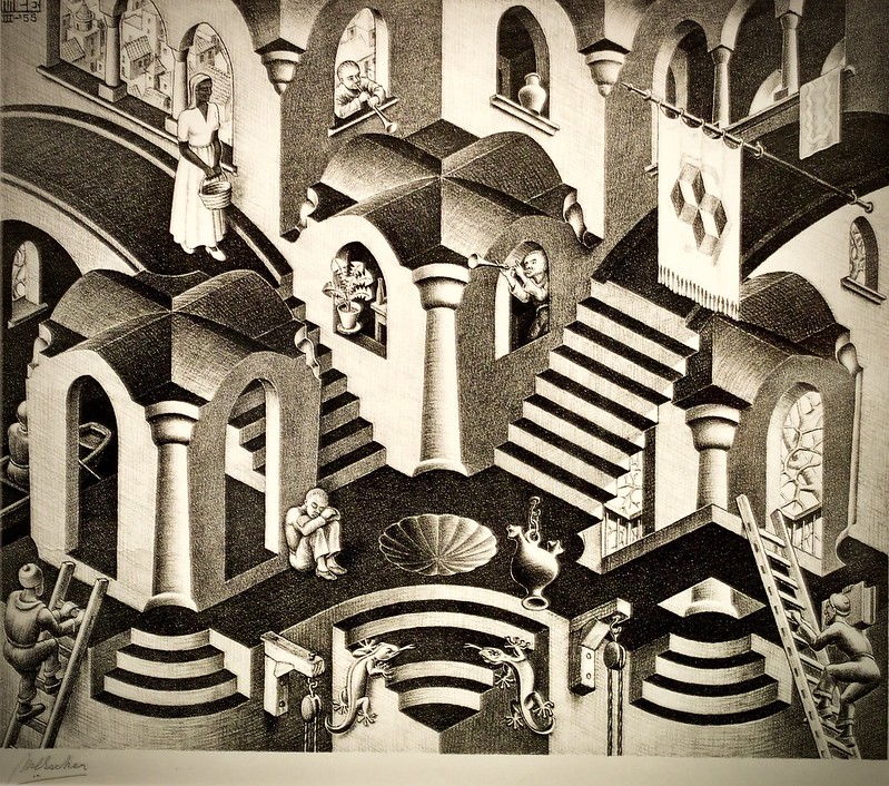 A picture of M.C. Escher's  "Convex and Concave." Photo by Pedro Ribeiro Simões. 