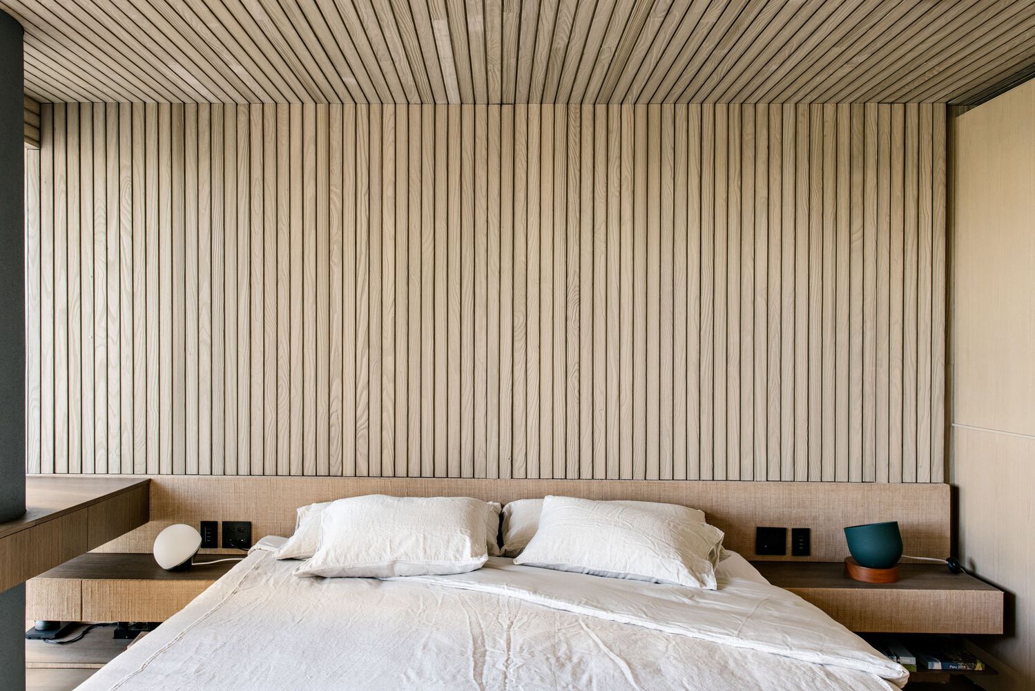 The wood paneling of the bedroom. Photo by Fran Parente.