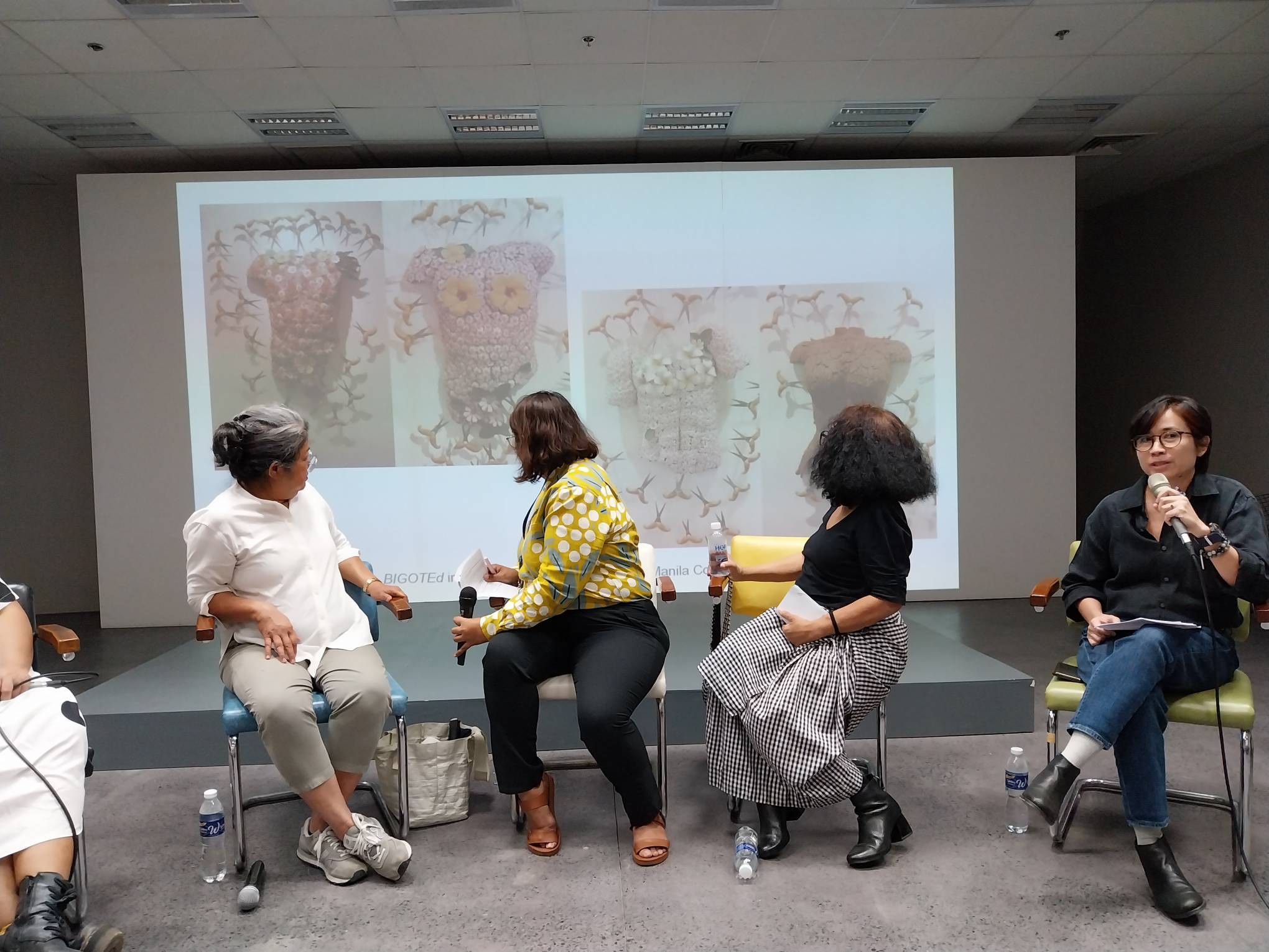 (from left) Maria Cruz, Kristine Michelle Santos. Julie Lluch, and Lee Paje during "Gender and Creative Practices." Photo by Elle Yap.