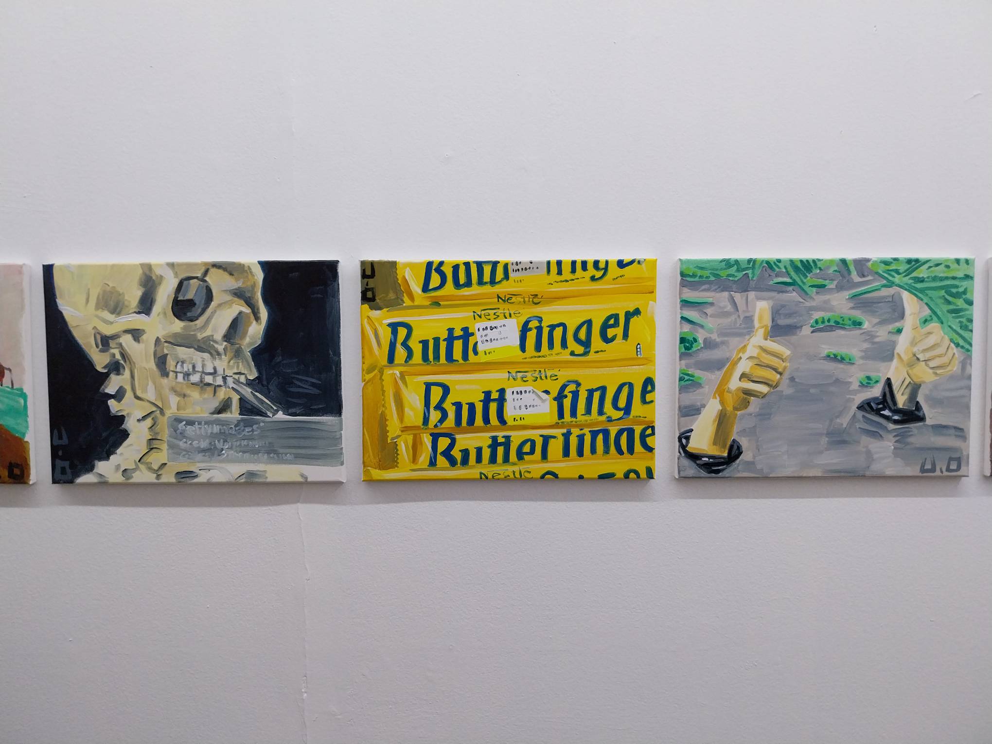 Three paintings by Jayson Oliveria. Photo by Elle Yap.