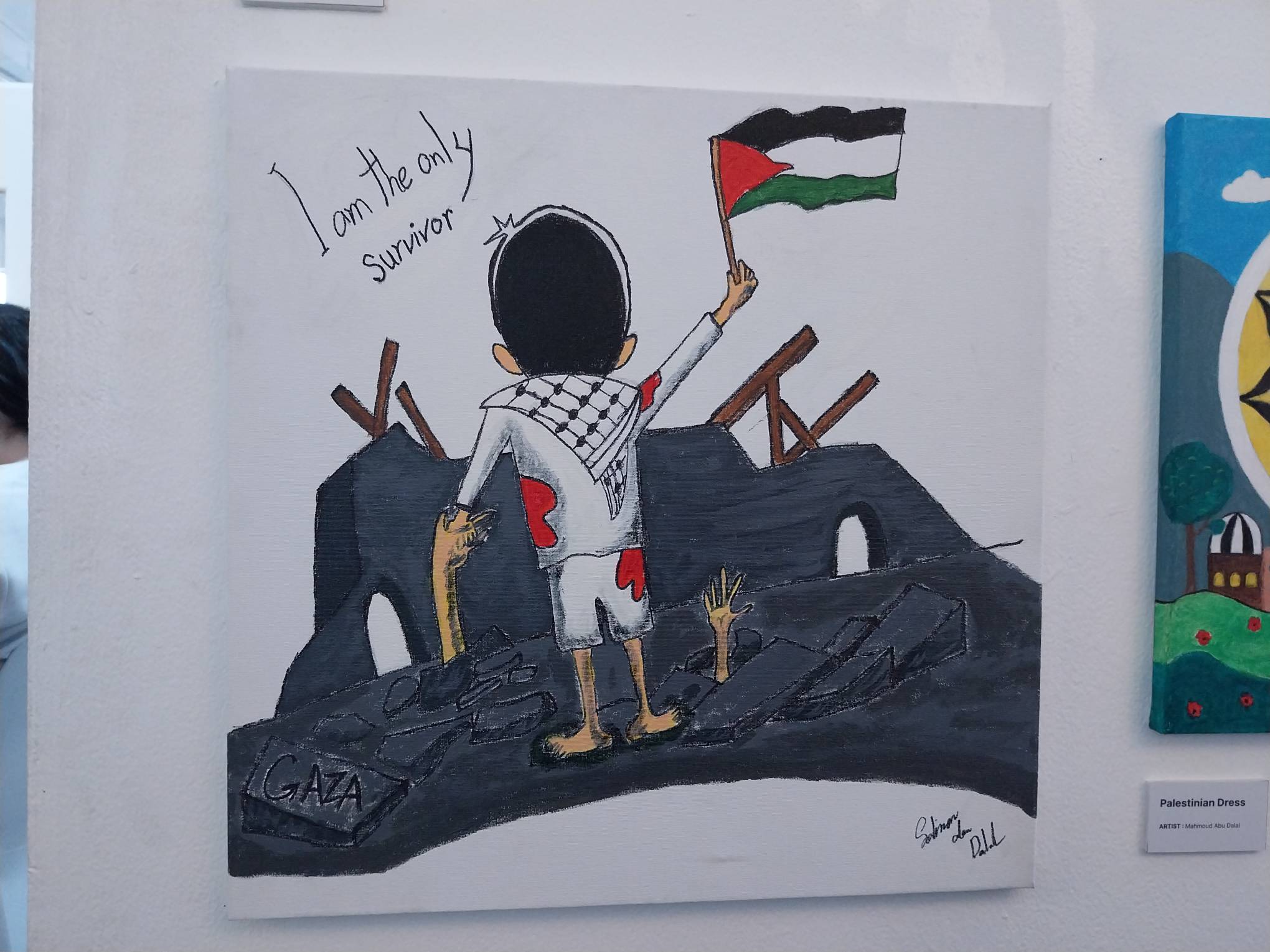 Work by Mahmoud Abu Dalal for pro-Palestinian exhibit. Photo by Elle Yap.