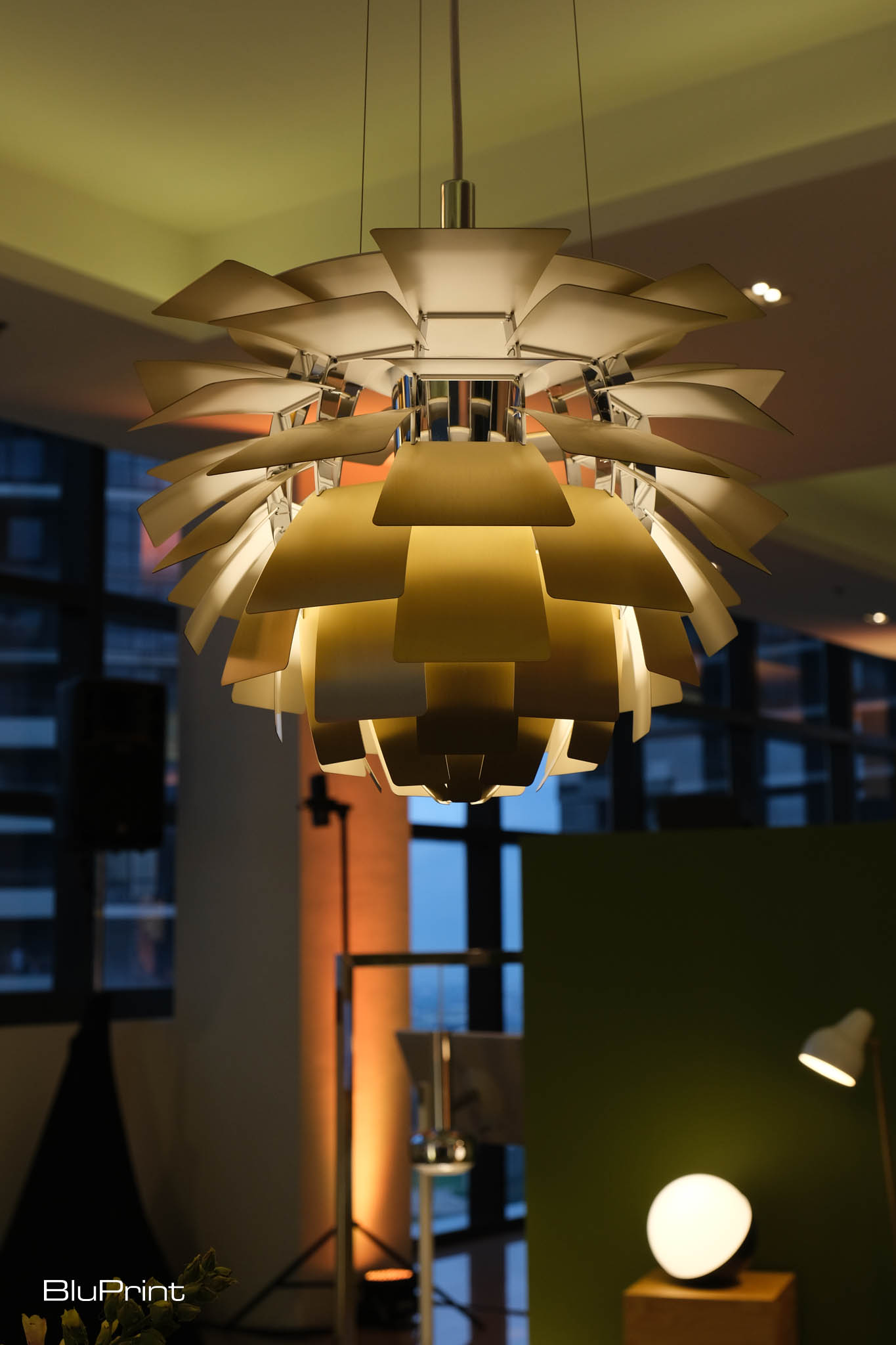 Louis Poulsen Artichoke chandelier at Louis Poulsen 150th anniversary celebration.