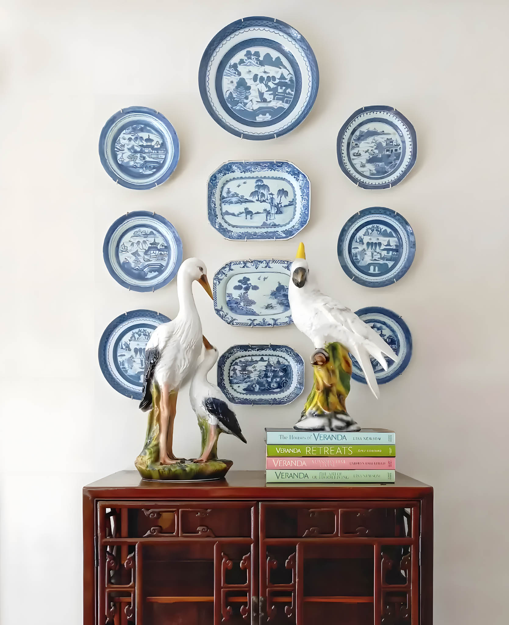 blue china on walls