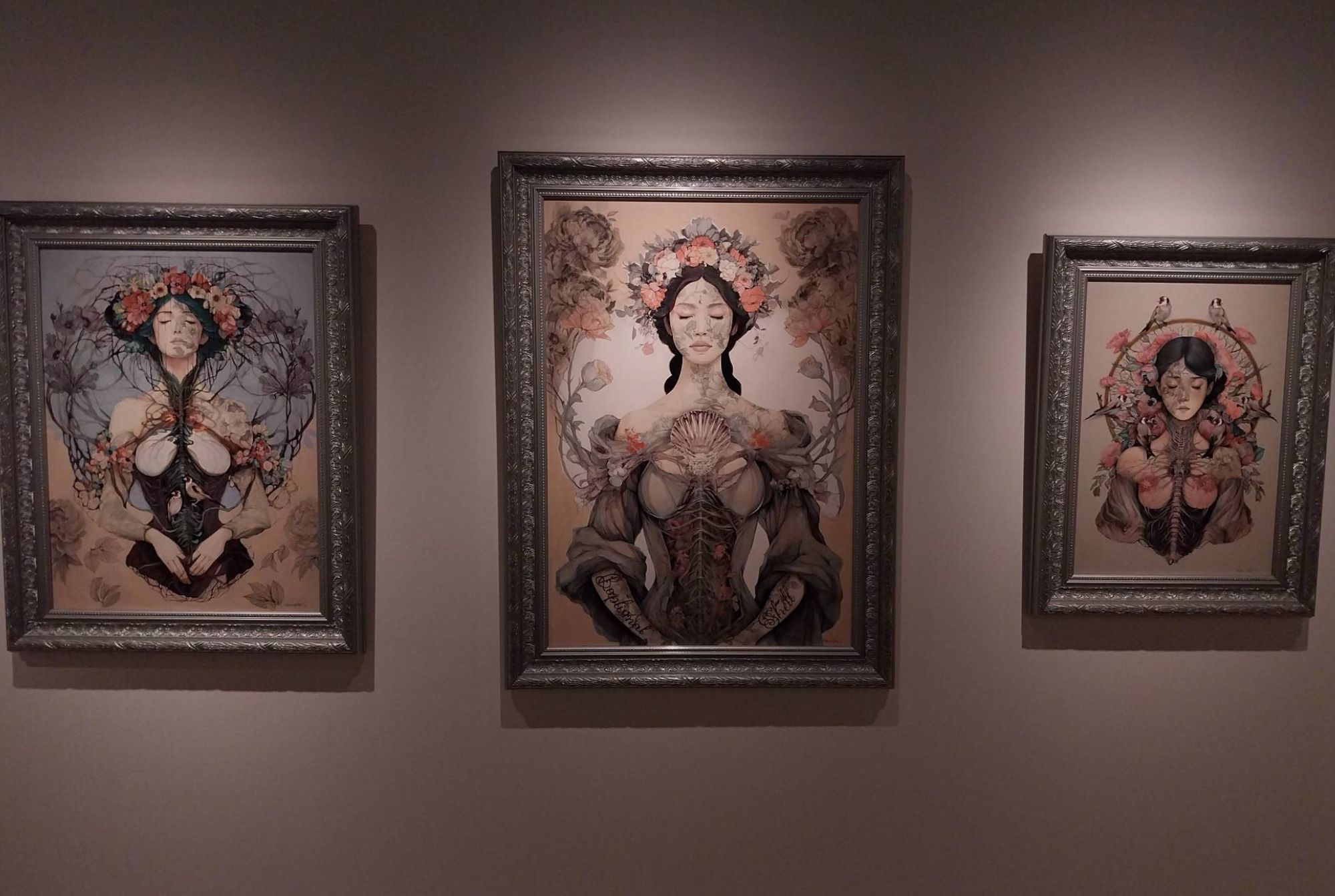 Three paintings for Nunzio Paci's "Eyes Closed." Photo by Elle Yap.