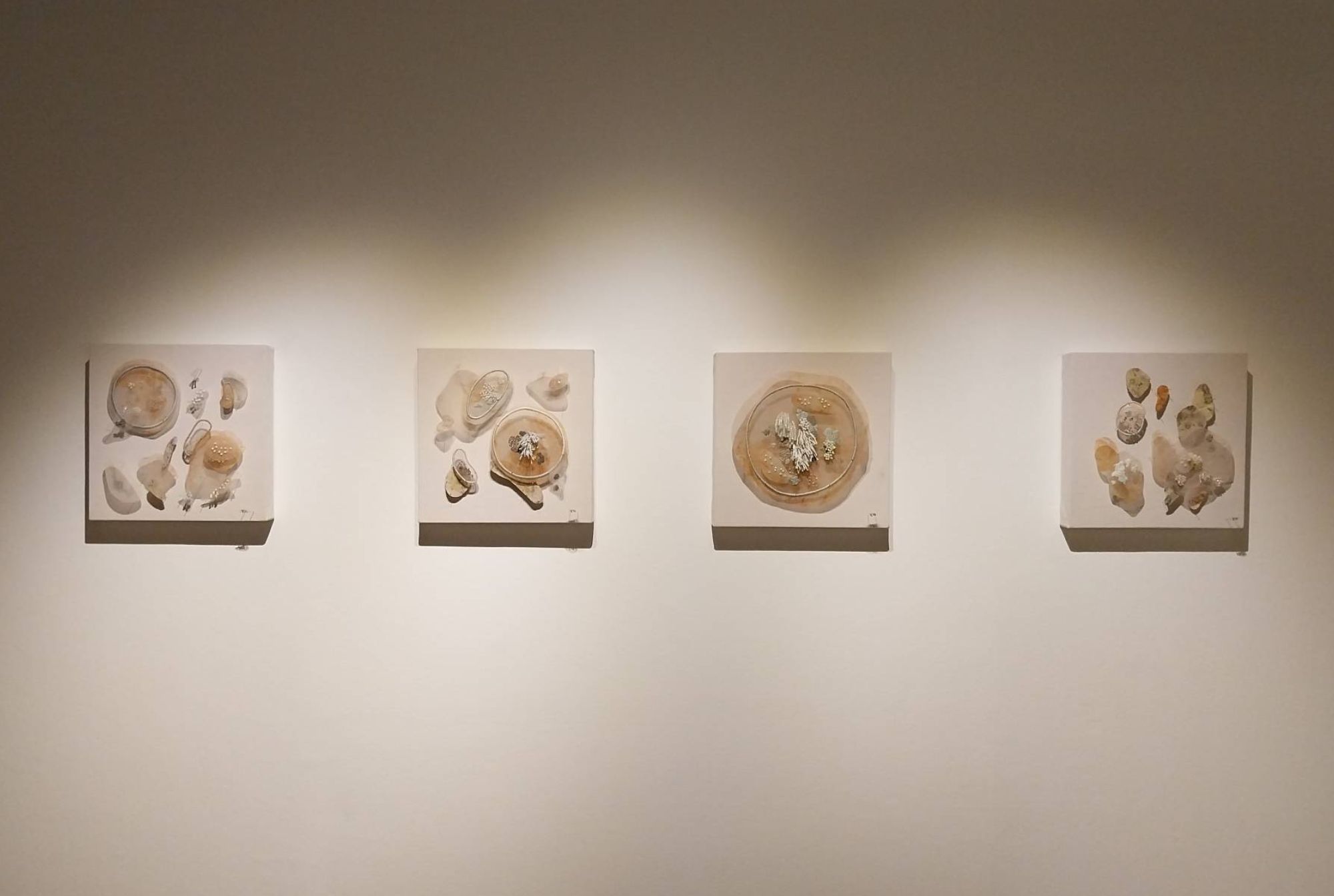 Four works by Katherine Nuñez for "an open hand, a cosmos." Photo by Elle Yap.