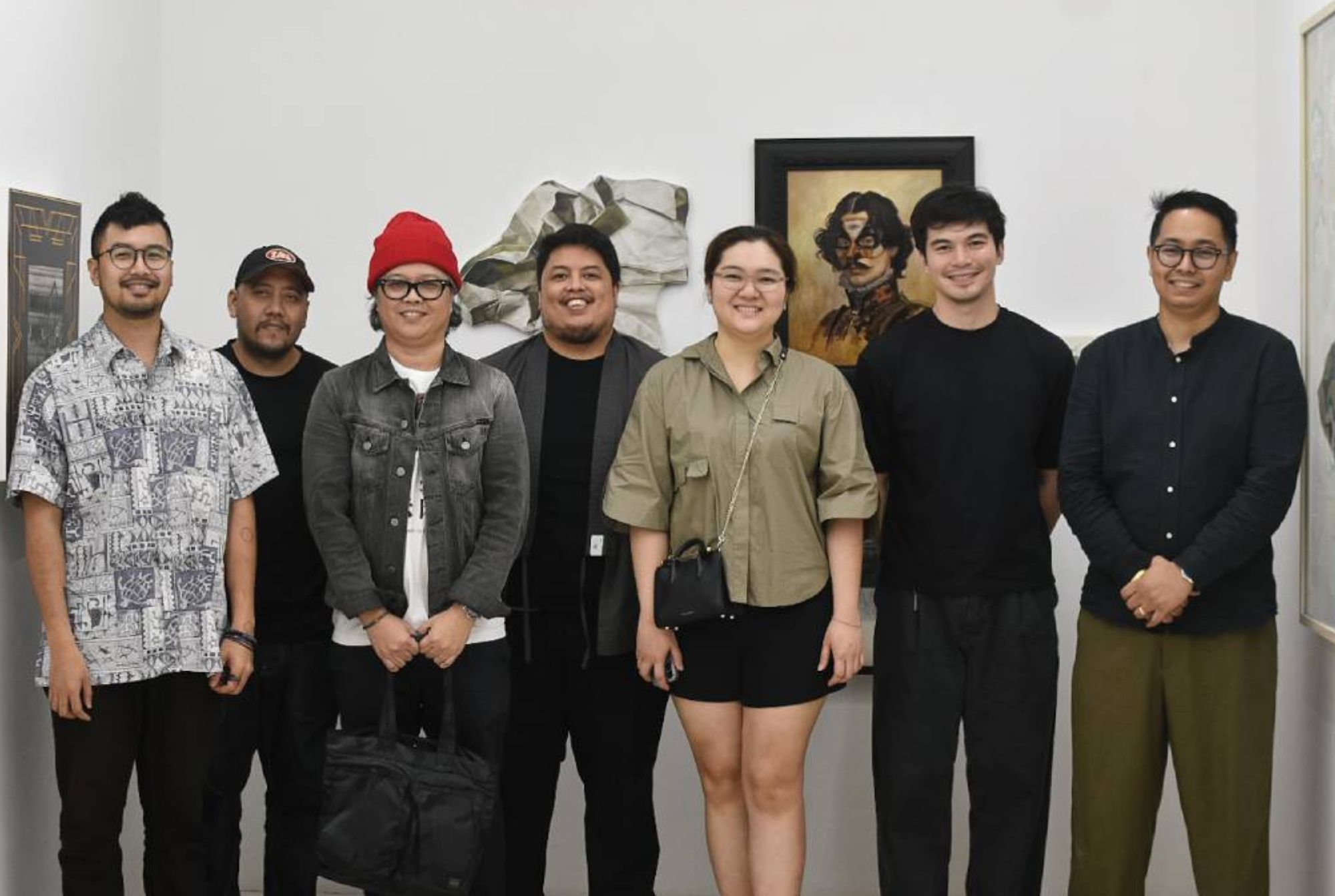 Some of the artists, as well as the curator, of "On the Self" at Faculty Projects. Photo provided by the organizers.