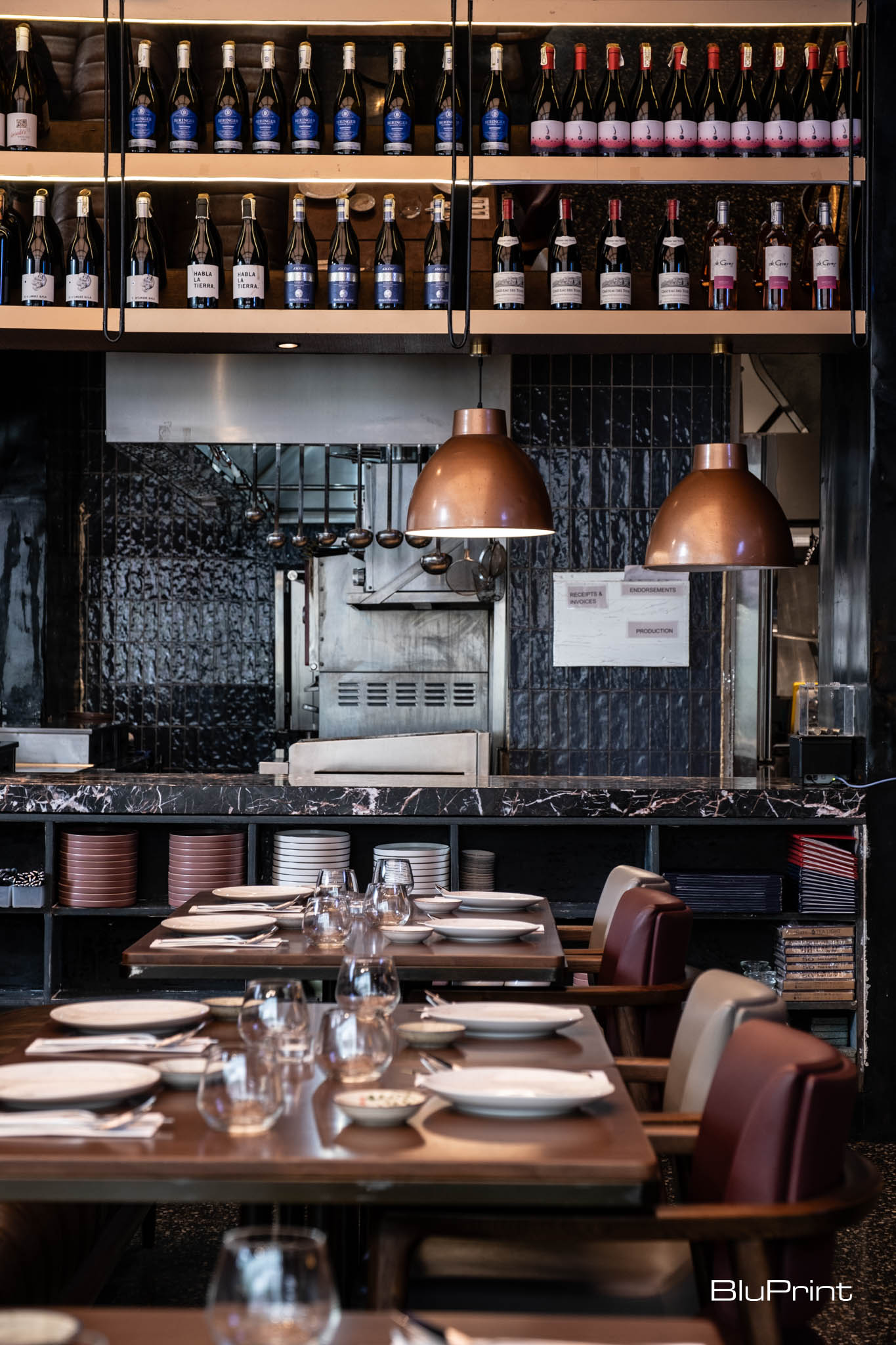 Tables near the show kitchen in Bolero.