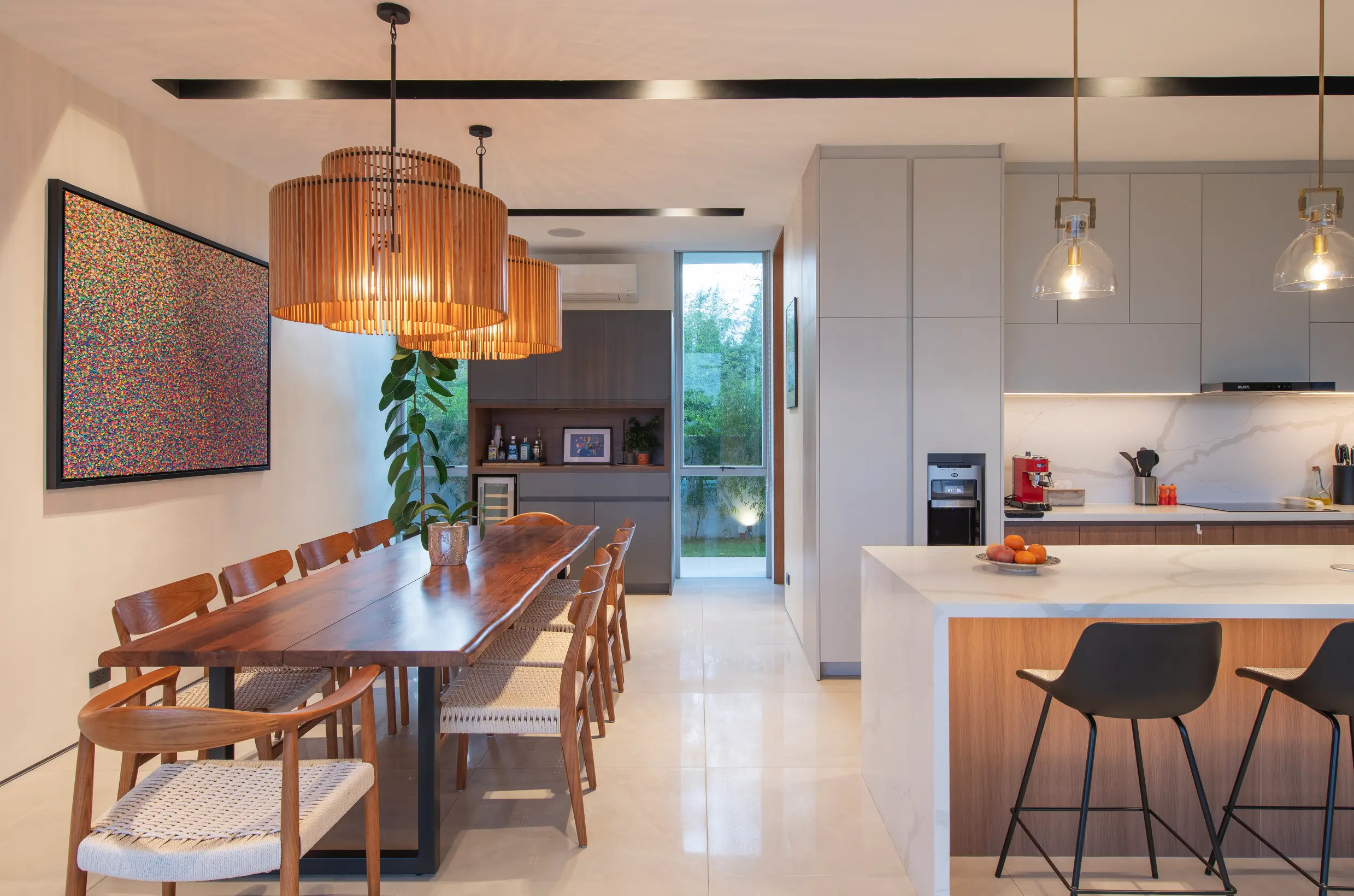The kitchen and dining area of the home.