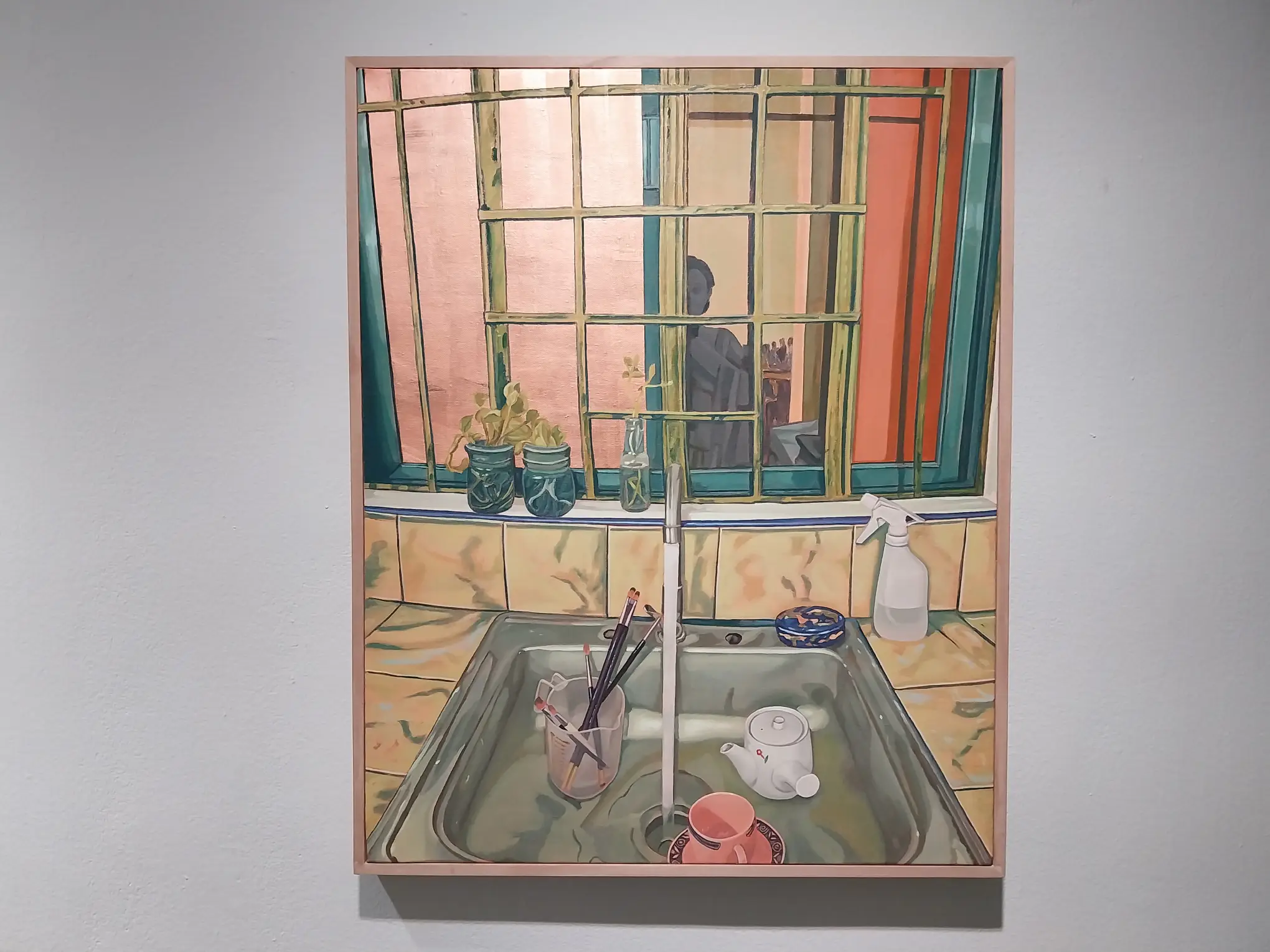 A painting by Lee Paje showing a sink with art materials.