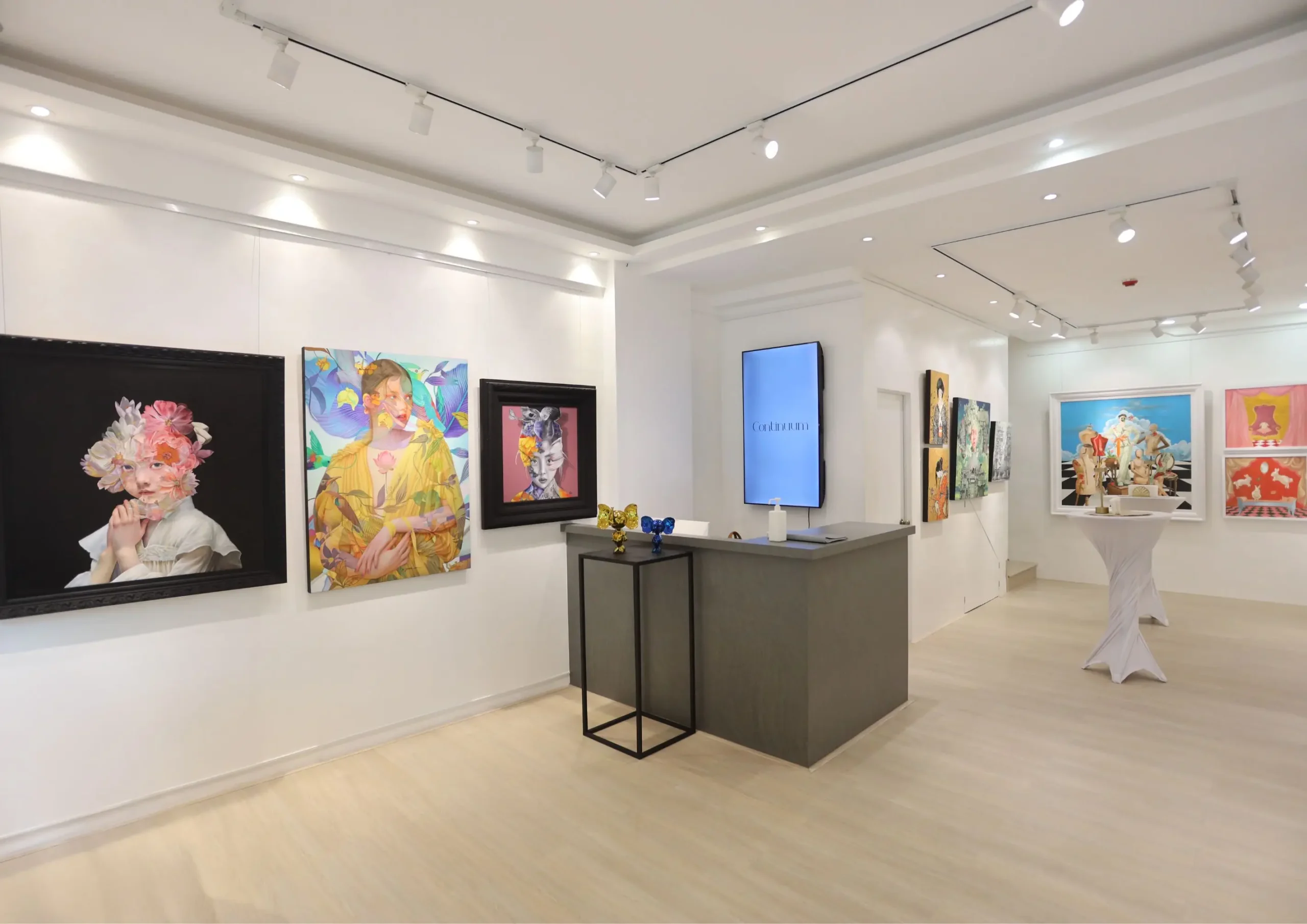 Some of the artworks featured in the "Continuum" exhibit at M Galerie.